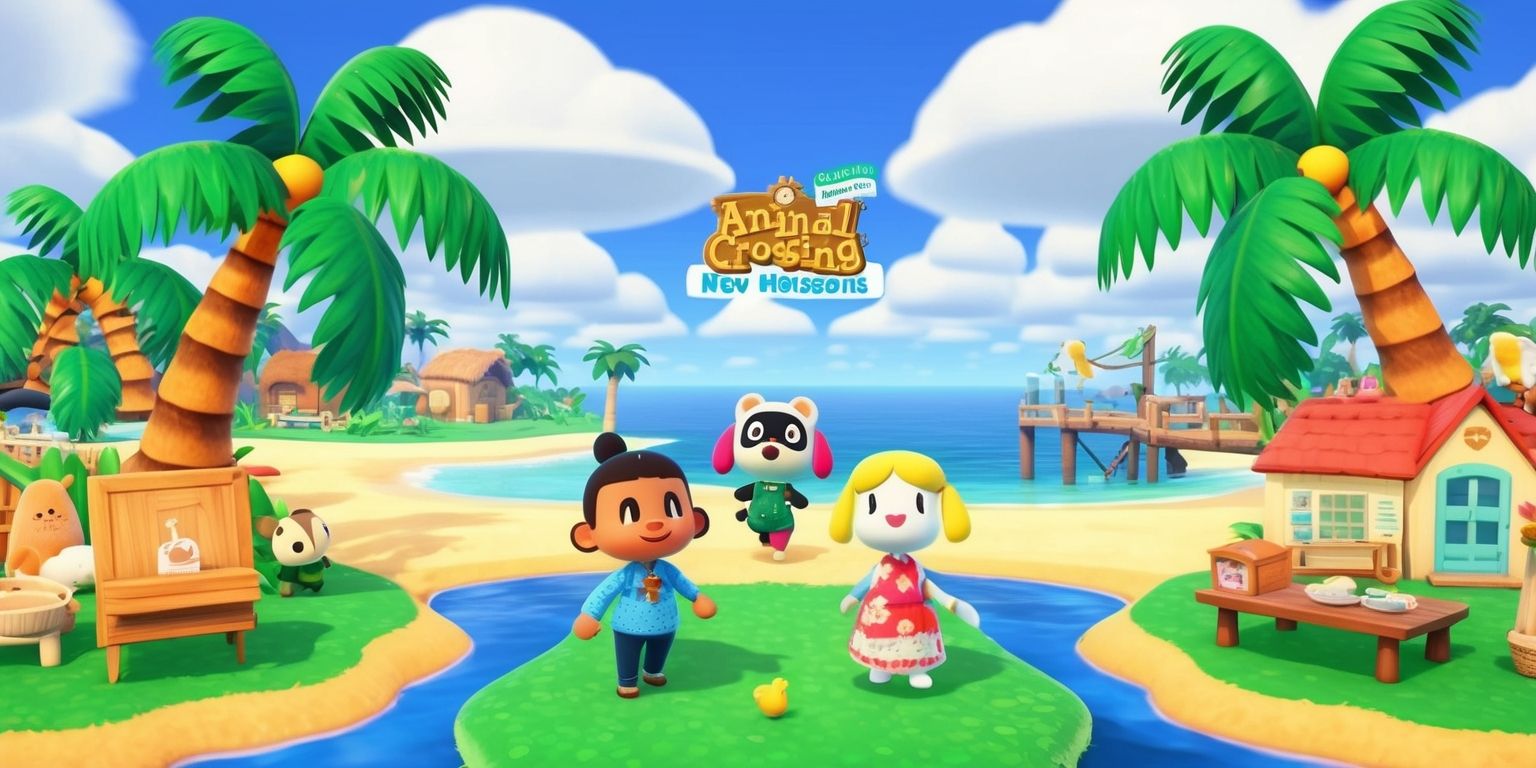 A colorful digital illustration of the Animal Crossing: New Horizons game, featuring a serene island landscape with palm trees, a sunny sky with fluffy white clouds, and a few adorable characters from the game, including Tom Nook and Isabelle, with vibrant colors and intricate details, set against a warm and inviting background, with a mix of natural elements and virtual game items, and a few buildings and furniture from the game, such as a cozy little house and a fishing pier, all blended together in a whimsical and dreamy style, with bold lines and textures, and a sense of depth and dimensionality.