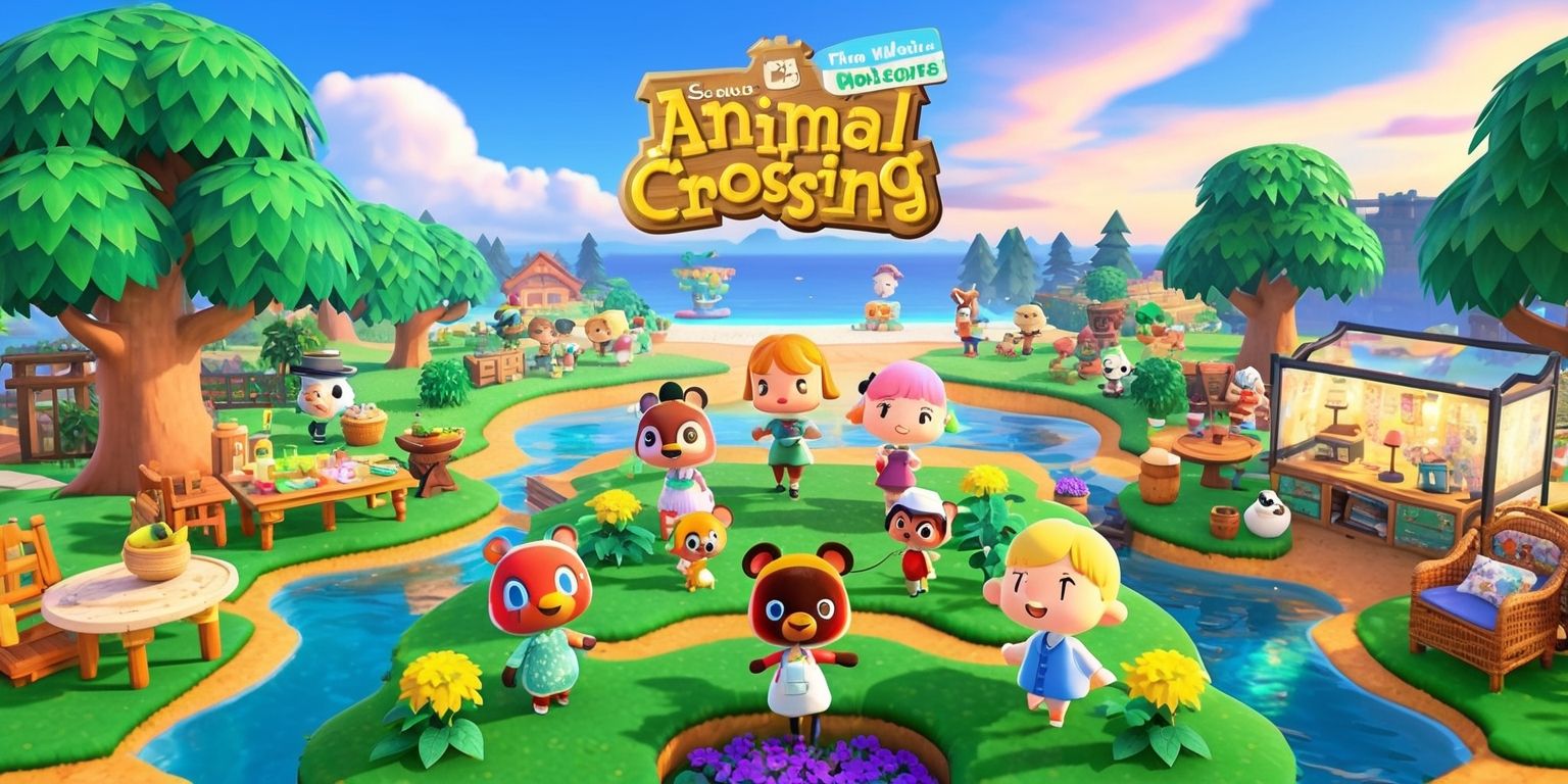 A vibrant and colorful digital illustration of the Animal Crossing: New Horizons game, featuring a picturesque island setting with lush green trees, a clear blue sky, and a variety of adorable characters, including Tom Nook, Isabelle, and other beloved villagers, all with distinct facial features and expressive personalities, surrounded by intricately designed furniture and decorations, with a mix of natural and manufactured elements, and a subtle warmth that evokes a sense of relaxation and tranquility, set against a stunning sunset backdrop with hues of orange, pink, and purple, and a soft, gentle lighting that accentuates the game's wholesome and inviting atmosphere.